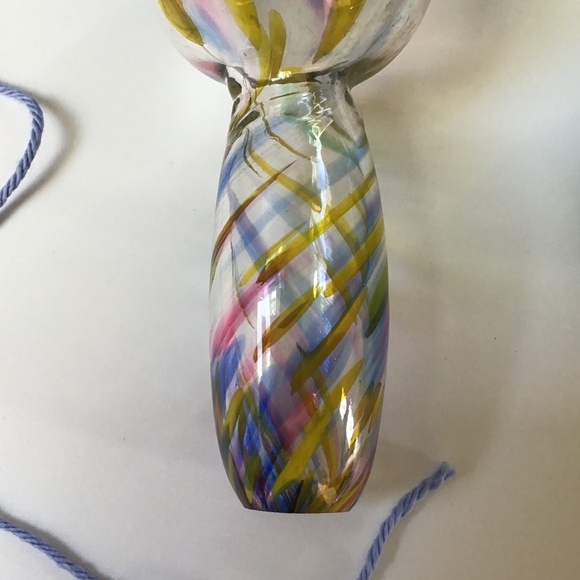 Vintage Hand Blown Glass Sock Darner End of Day Spatter Blue Yellow Pink Art - Picture 5 of 12